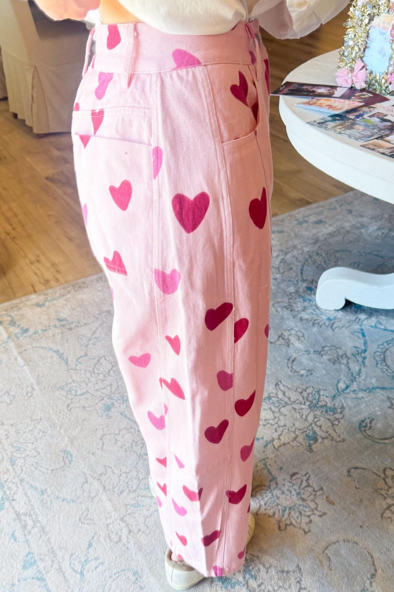 Blush and Red Heart Barrel Jeans