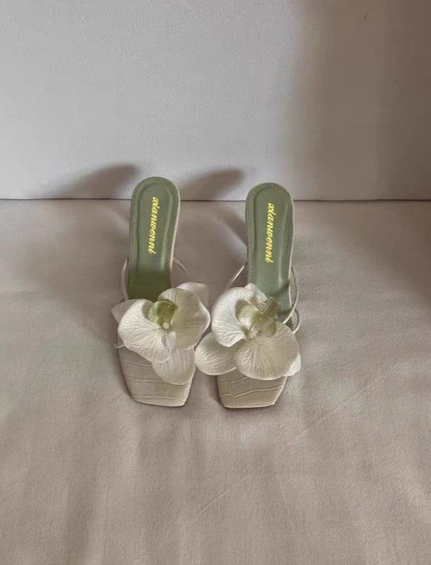 Travel-Style Floral T-Strap High-Heel Beach Sandals