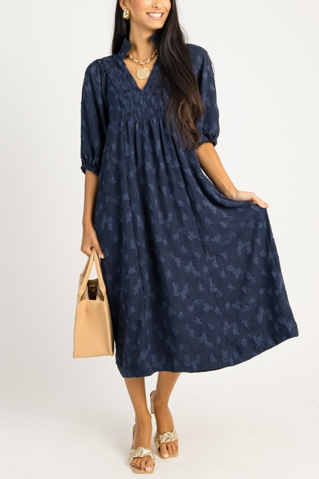 Tonal Texture Print Midi, Navy