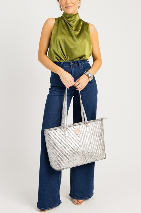 Delaney Mock Neck Blouse, Olive