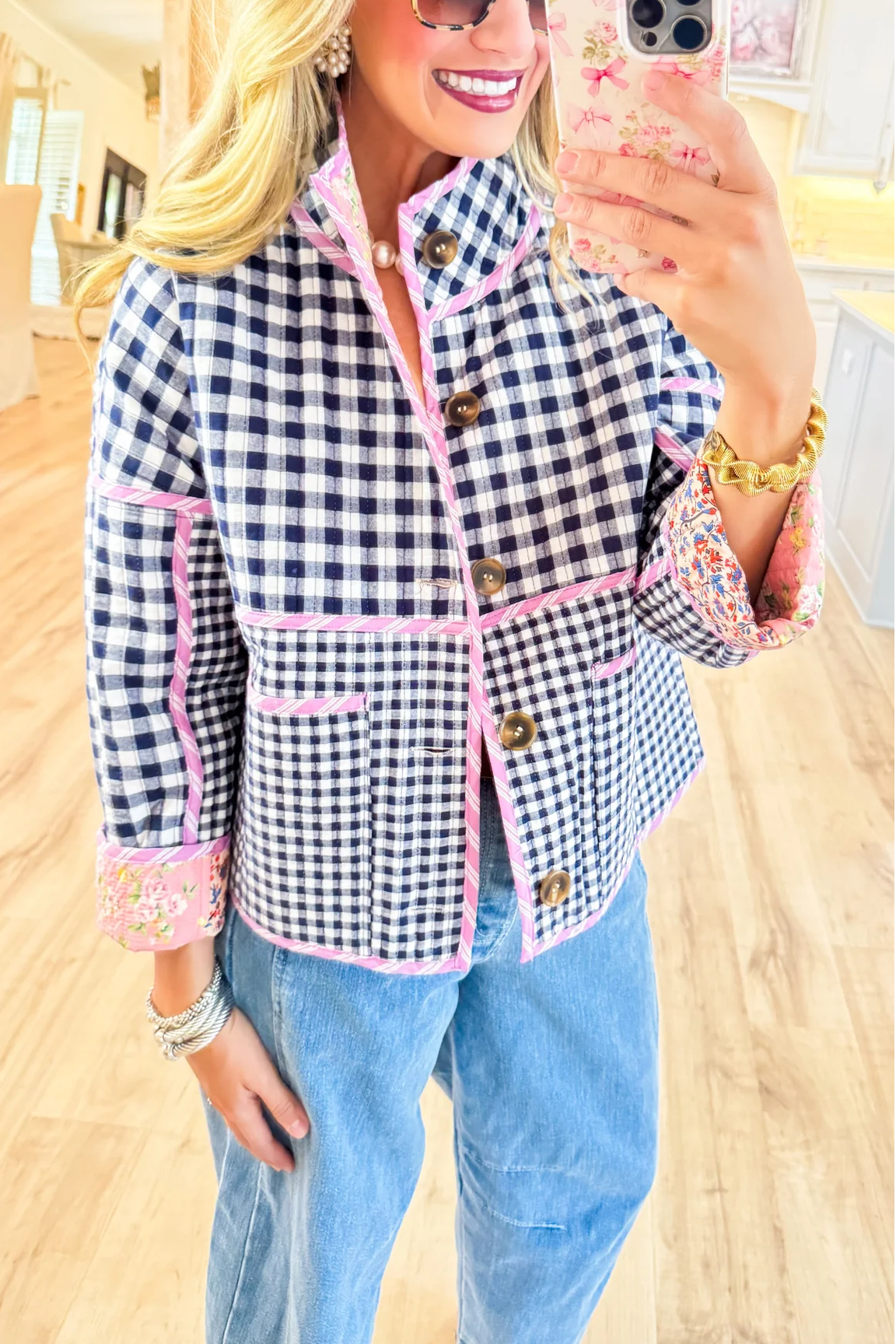 Pink and Navy Multi Print Reversible Jacket