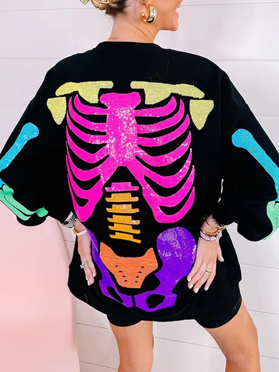 Rainbow Skeleton Sweatshirt Dress