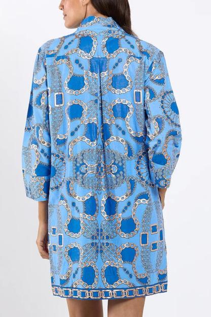 Chain print stand-collar dress