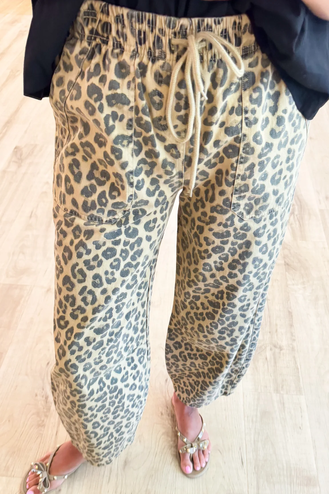 Leopard Print Drawstring Parachute Pants