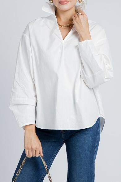 High Collar Elegant Wide Sleeves Shirt