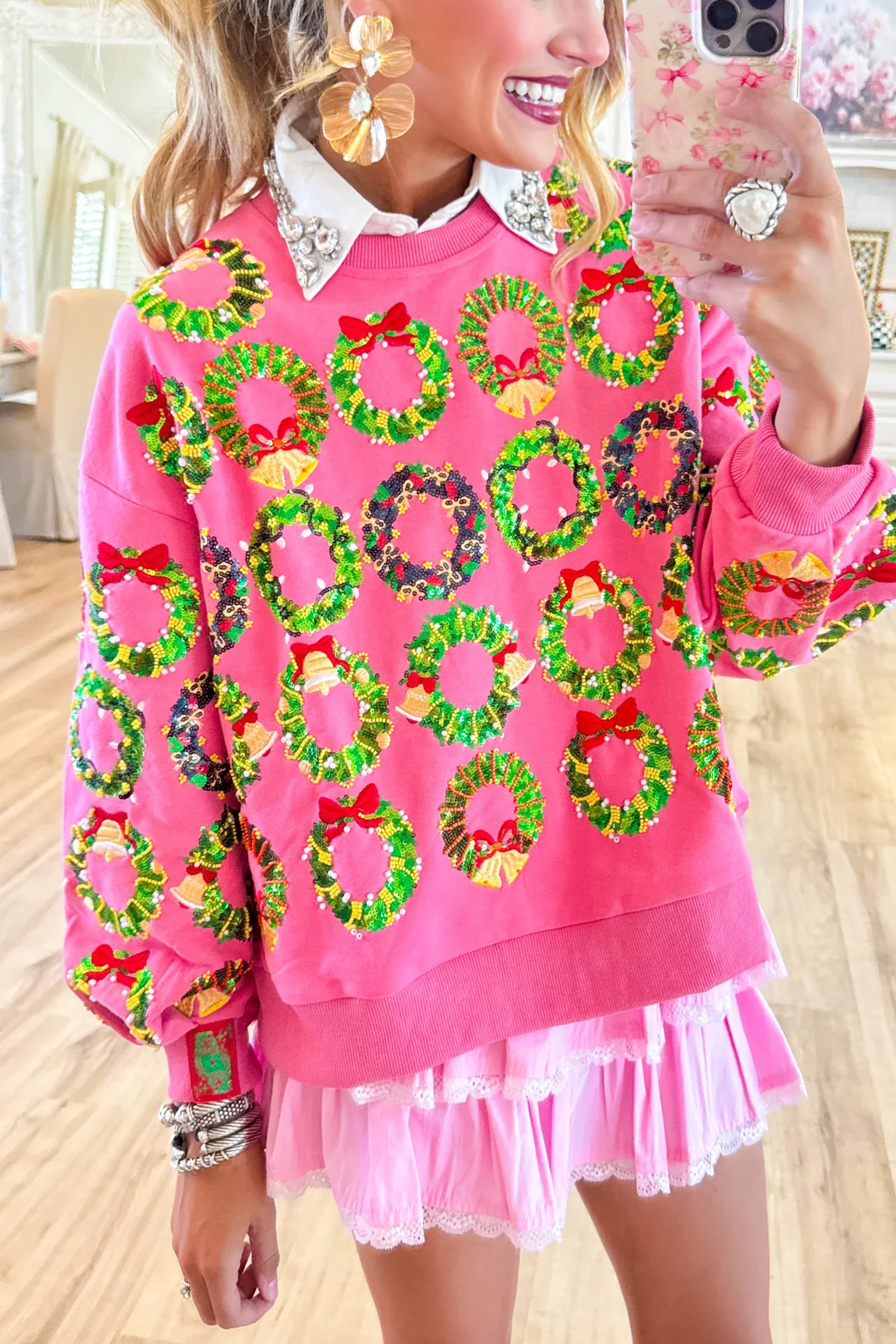 Queen of Sparkle Pink Wreath Sweatshirt