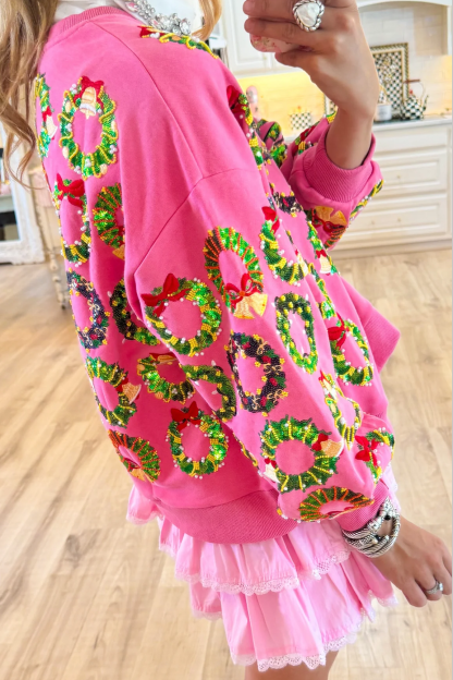 Queen of Sparkle Pink Wreath Sweatshirt