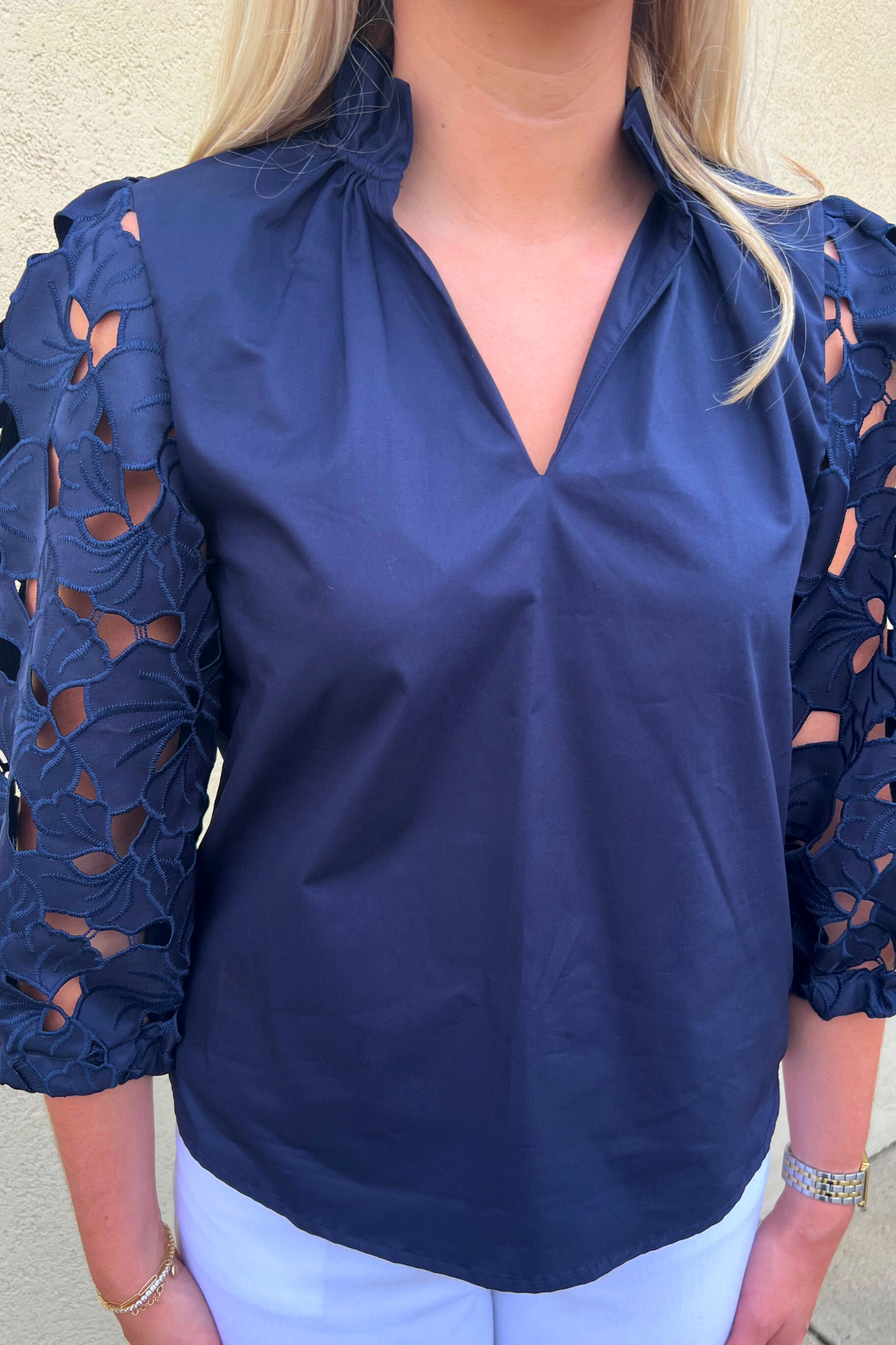 Eyelet Sleeve Detail Top