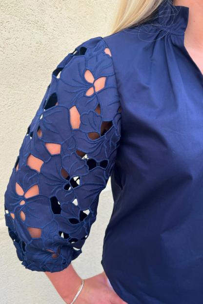 Eyelet Sleeve Detail Top