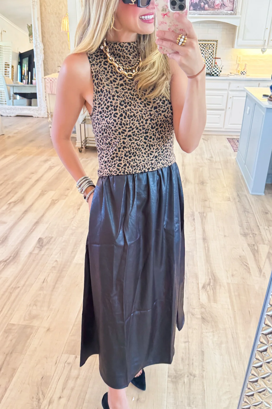 Animal Print Contrast Maxi Dress