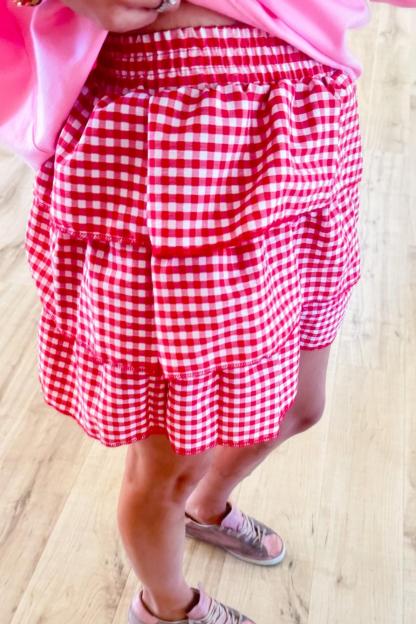 Red Gingham Tiered Skirt