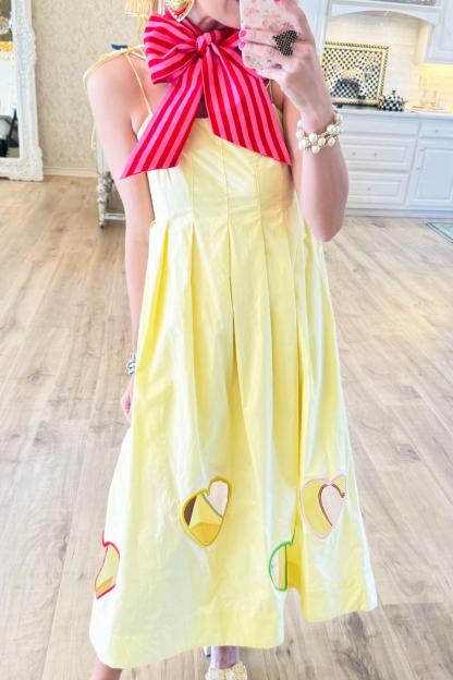 Yellow Heart Cut Out Midi Dress