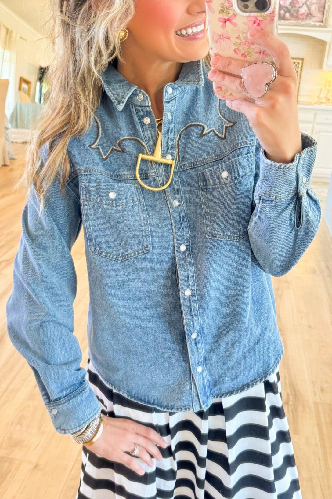 Denim Western Embroidered Button shirt