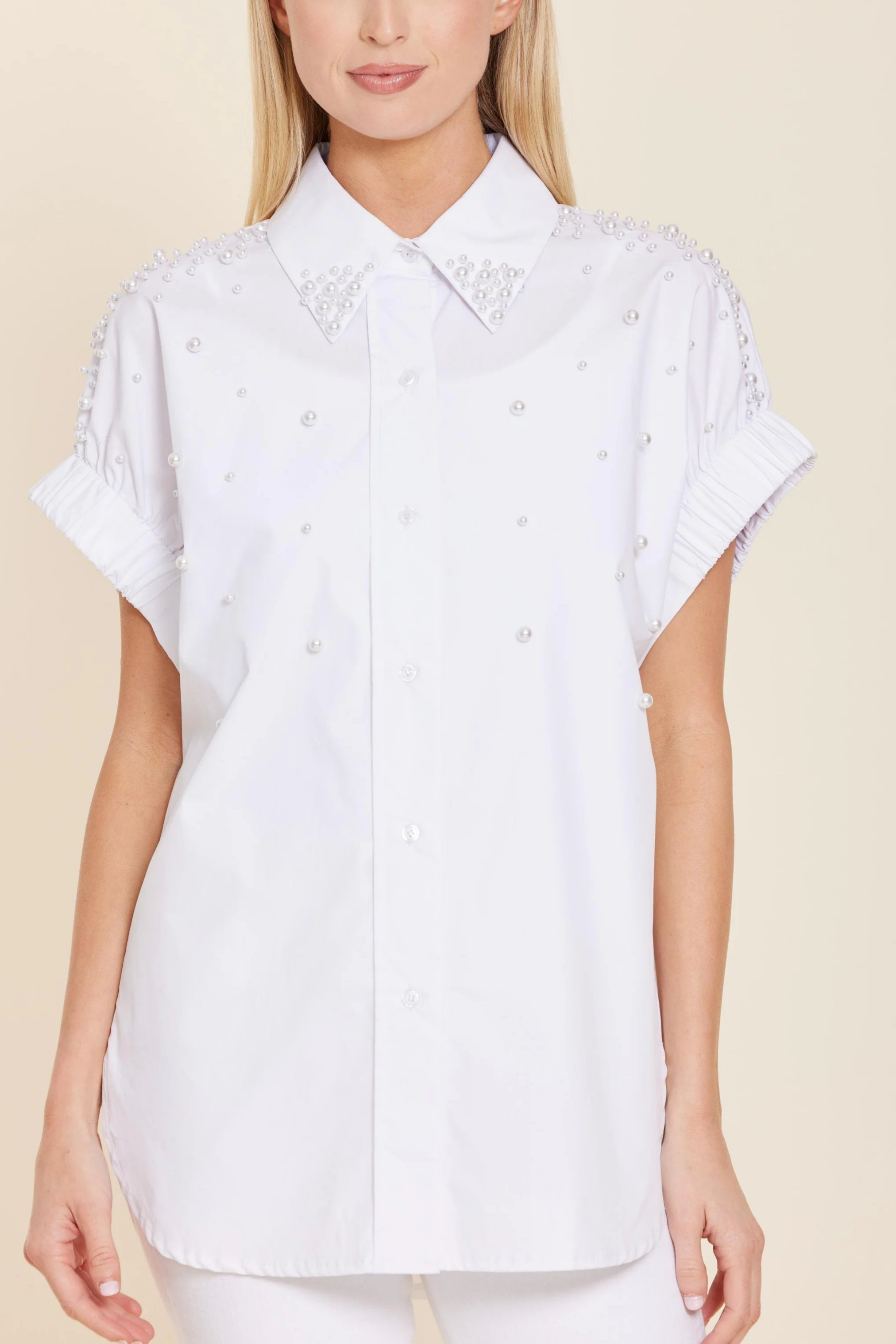 Poplin Pearl Embellished Collar Shirt