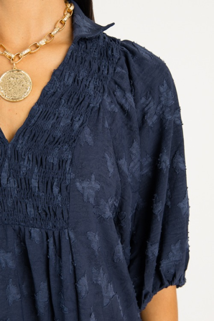 Tonal Texture Print Midi, Navy