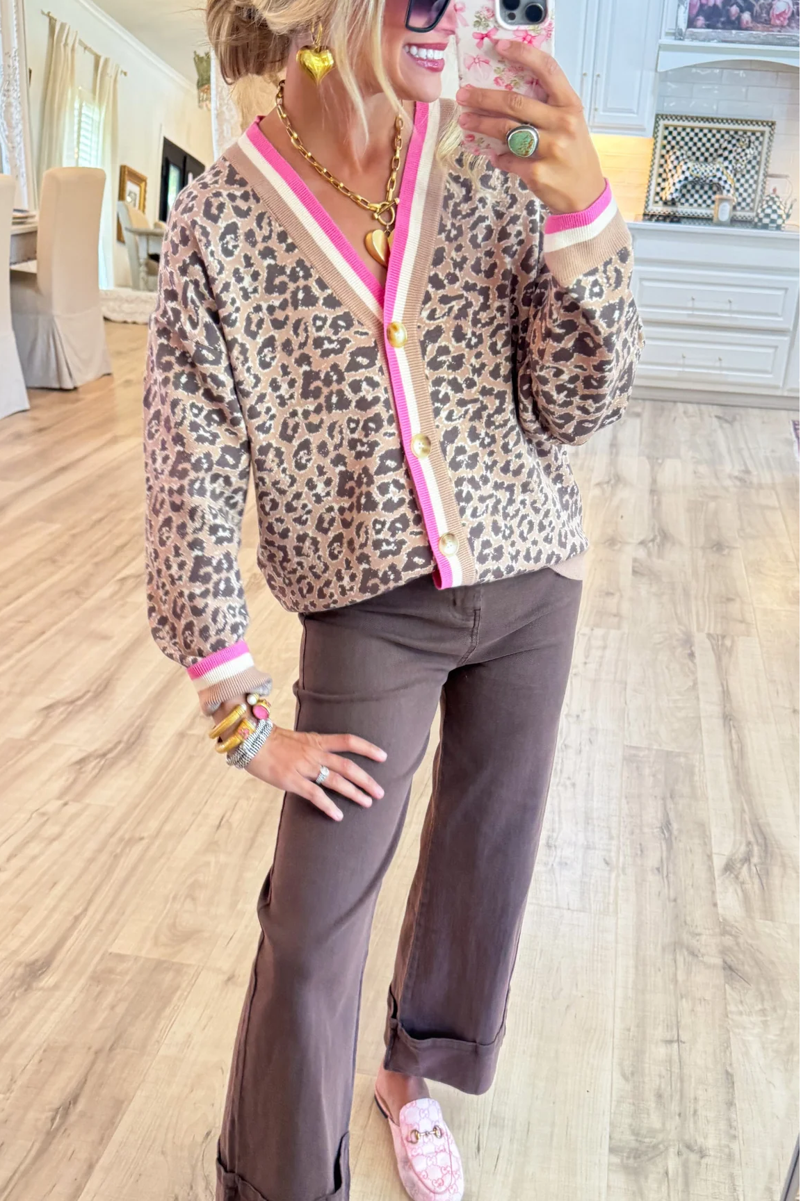 Camel Animal Pattern Button Down Cardigan