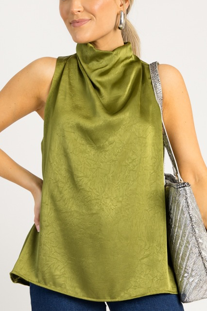Delaney Mock Neck Blouse, Olive