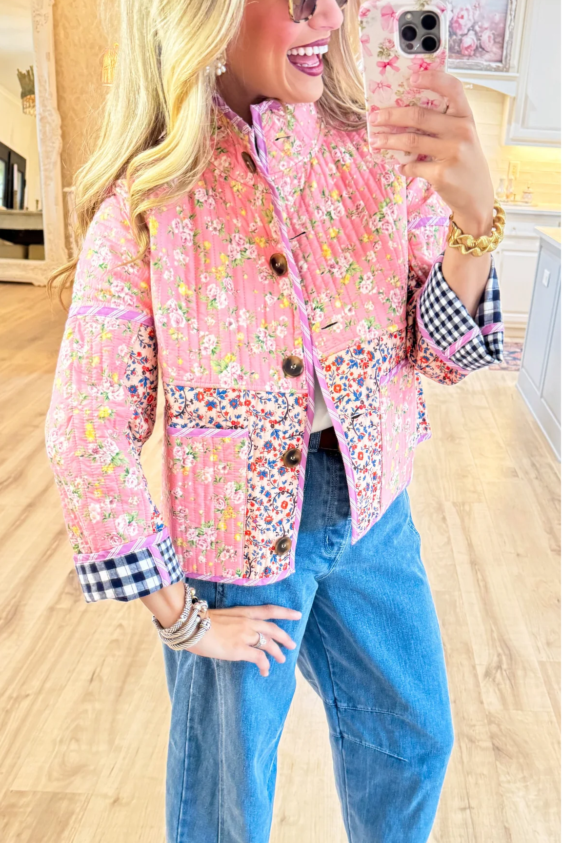 Pink and Navy Multi Print Reversible Jacket