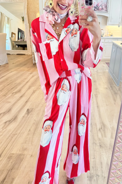 Pink and Red Santa Ribbed Set