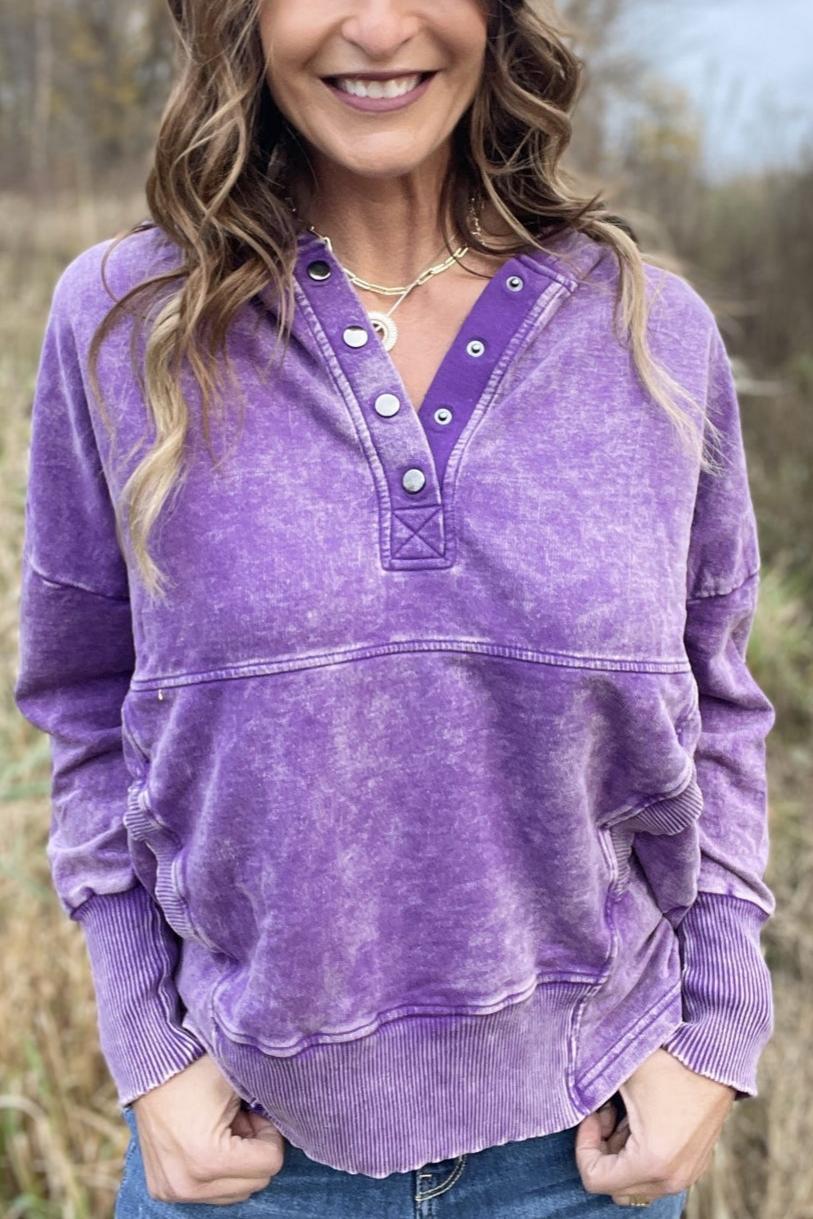 Acid-washed terry cloth hooded sweatshirt