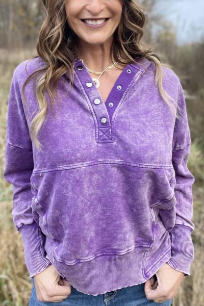 Acid-washed terry cloth hooded sweatshirt