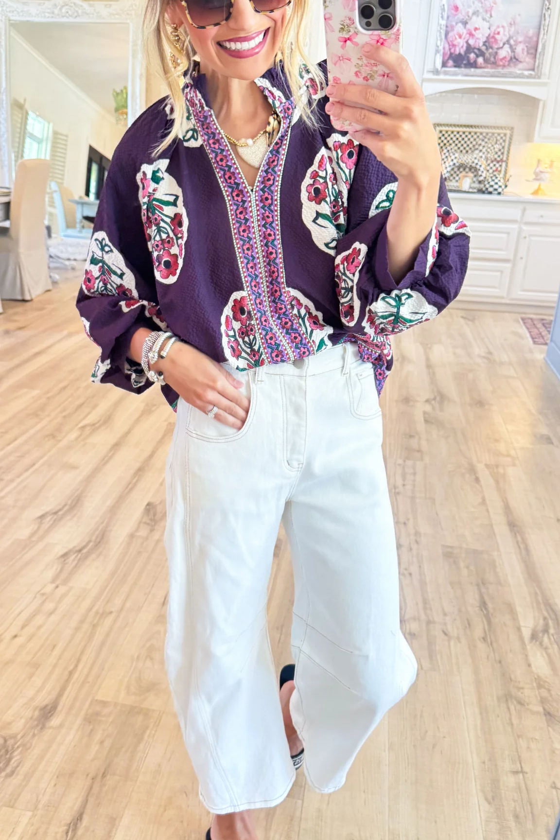 Plum Boho Floral Print Tunic Top