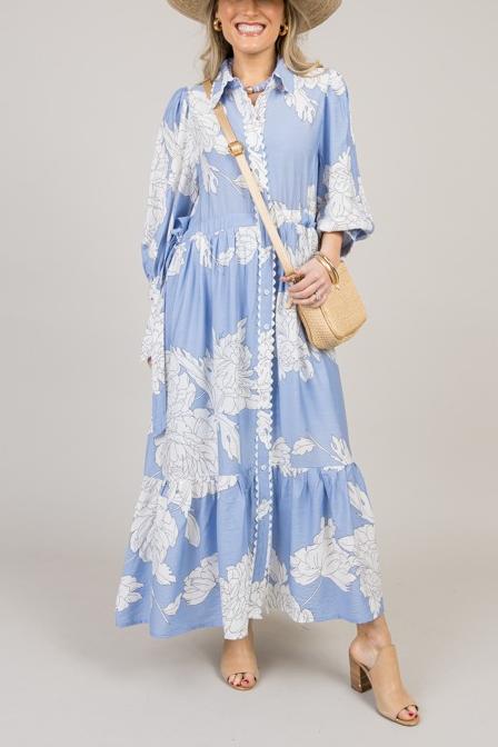 Double Tie Floral Midi, Blue