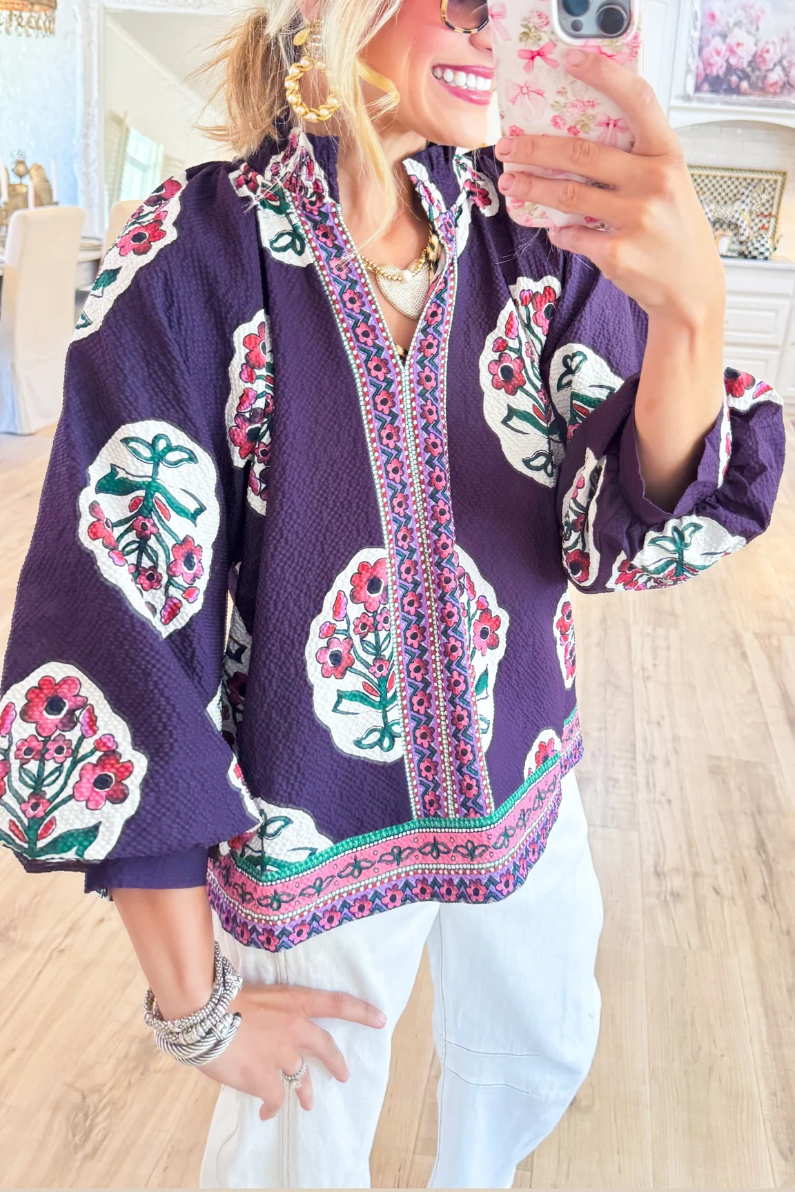 Plum Boho Floral Print Tunic Top