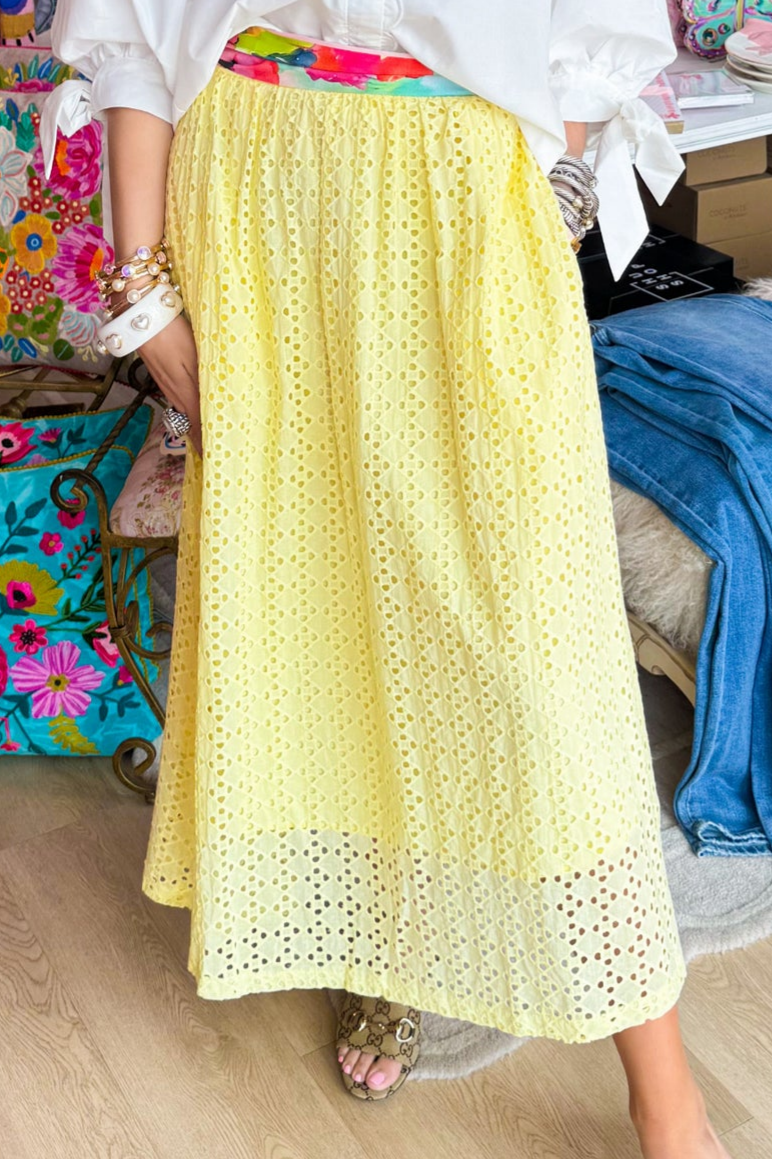 Lemon Eyelet Detail Midi Skirt