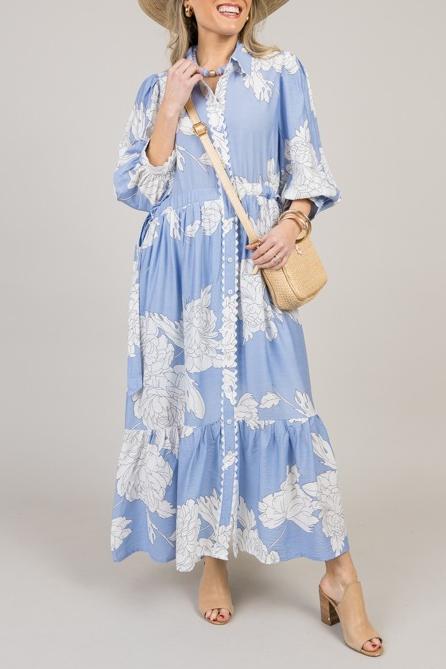 Double Tie Floral Midi, Blue