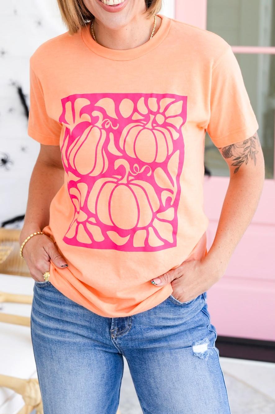 Short Sleeve Floral Pumpkin Graphic Tee