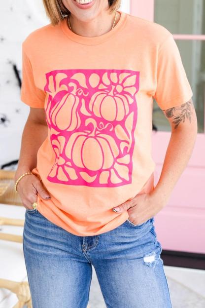 Short Sleeve Floral Pumpkin Graphic Tee