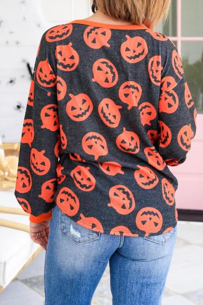 Lantern Print Long Sleeve Pullover Top