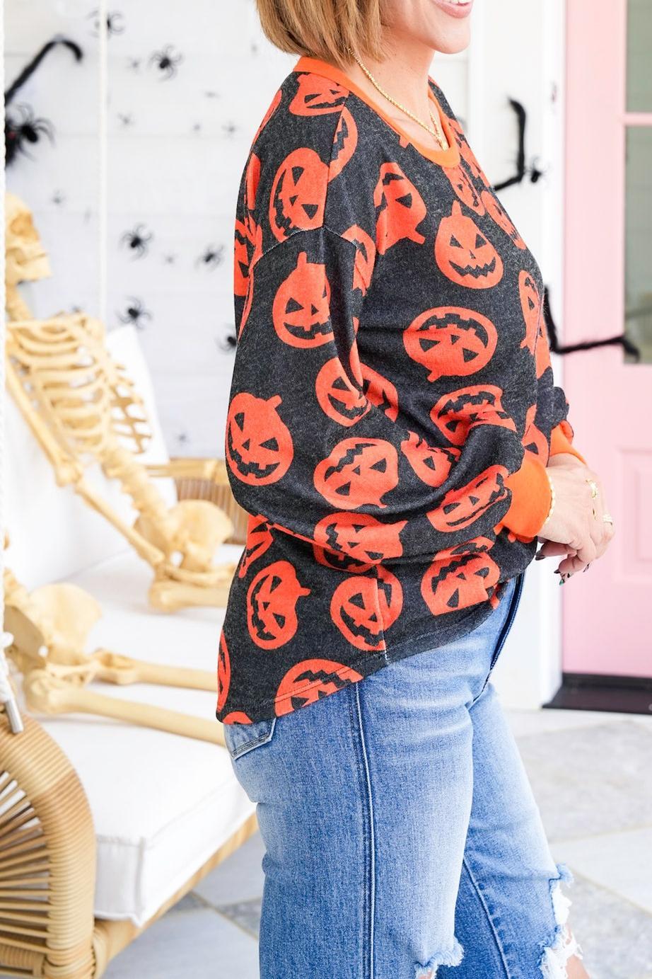 Lantern Print Long Sleeve Pullover Top