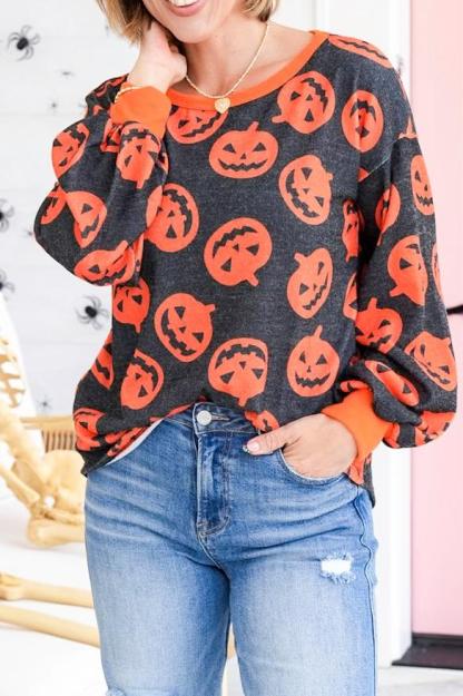 Lantern Print Long Sleeve Pullover Top