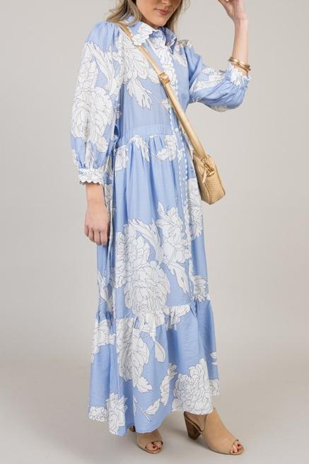 Double Tie Floral Midi, Blue