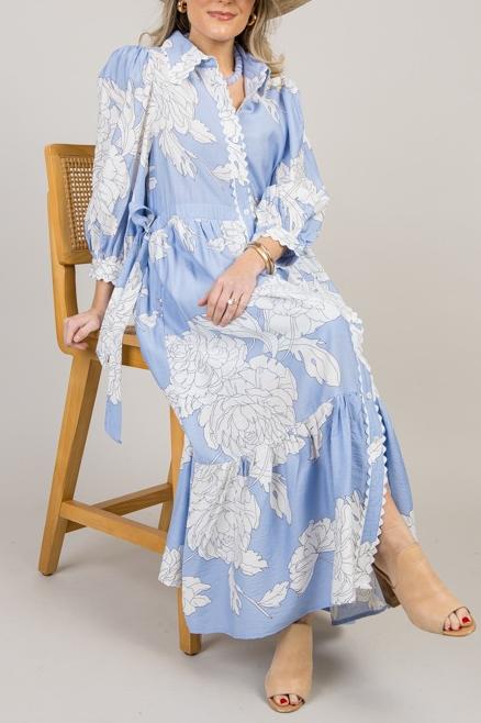 Double Tie Floral Midi, Blue