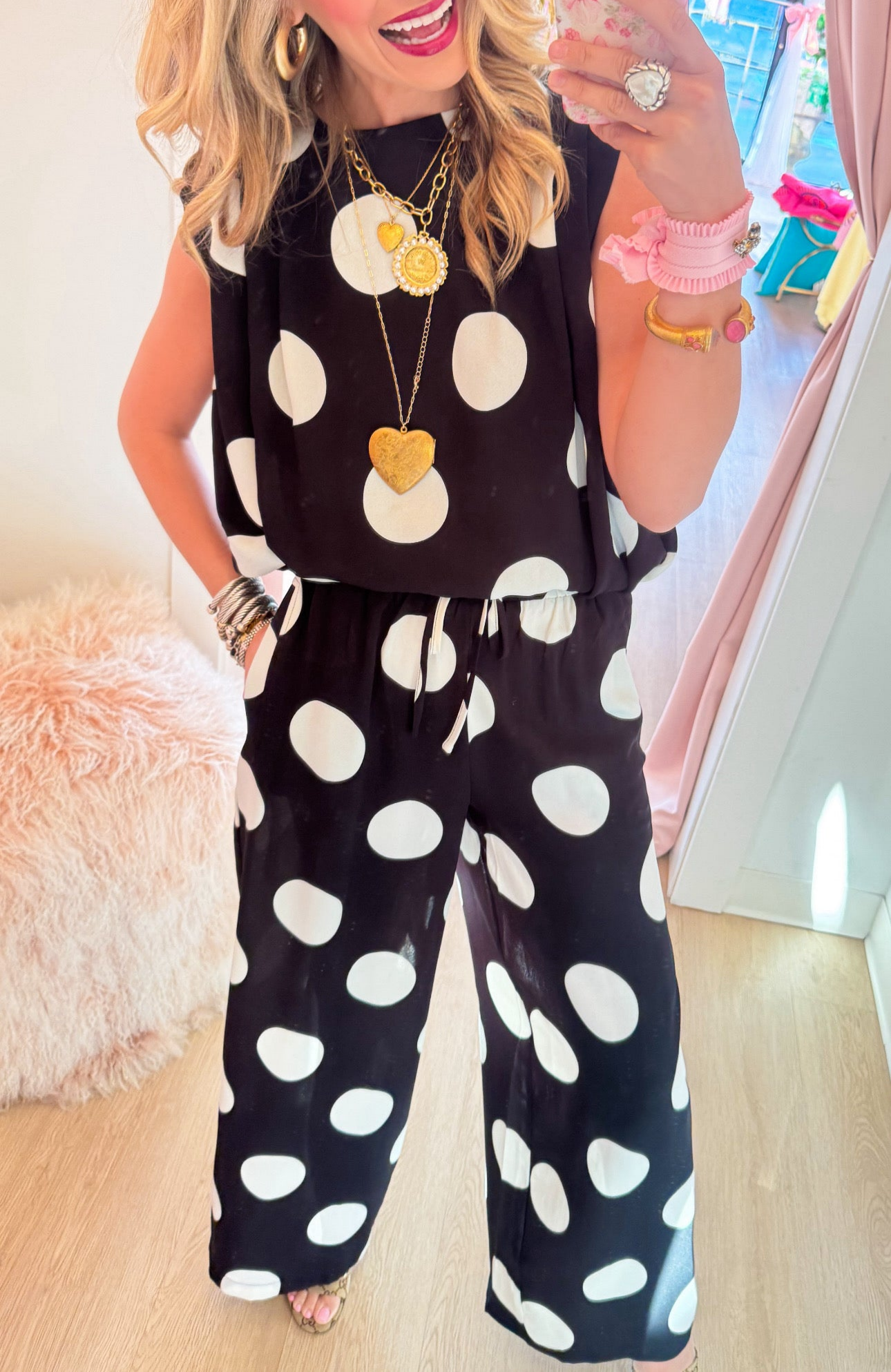 Black and White Polka Dot Pant Set