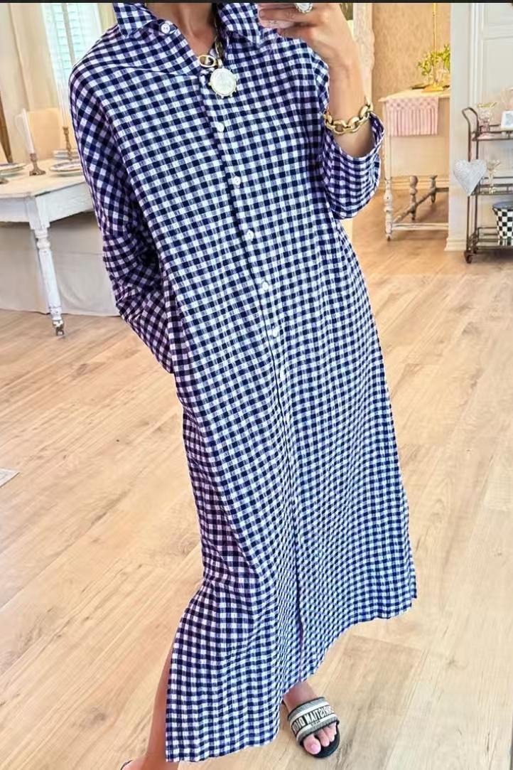 Black Seersucker Gingham Maxi Dress