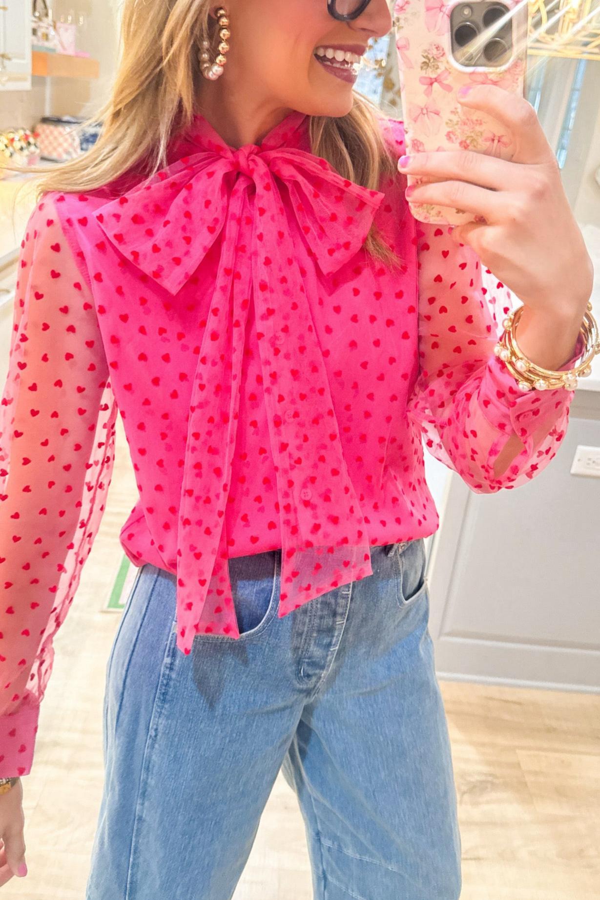 Hot Pink Heart Bow Top