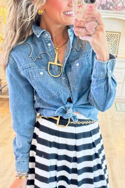 Denim Western Embroidered Button shirt