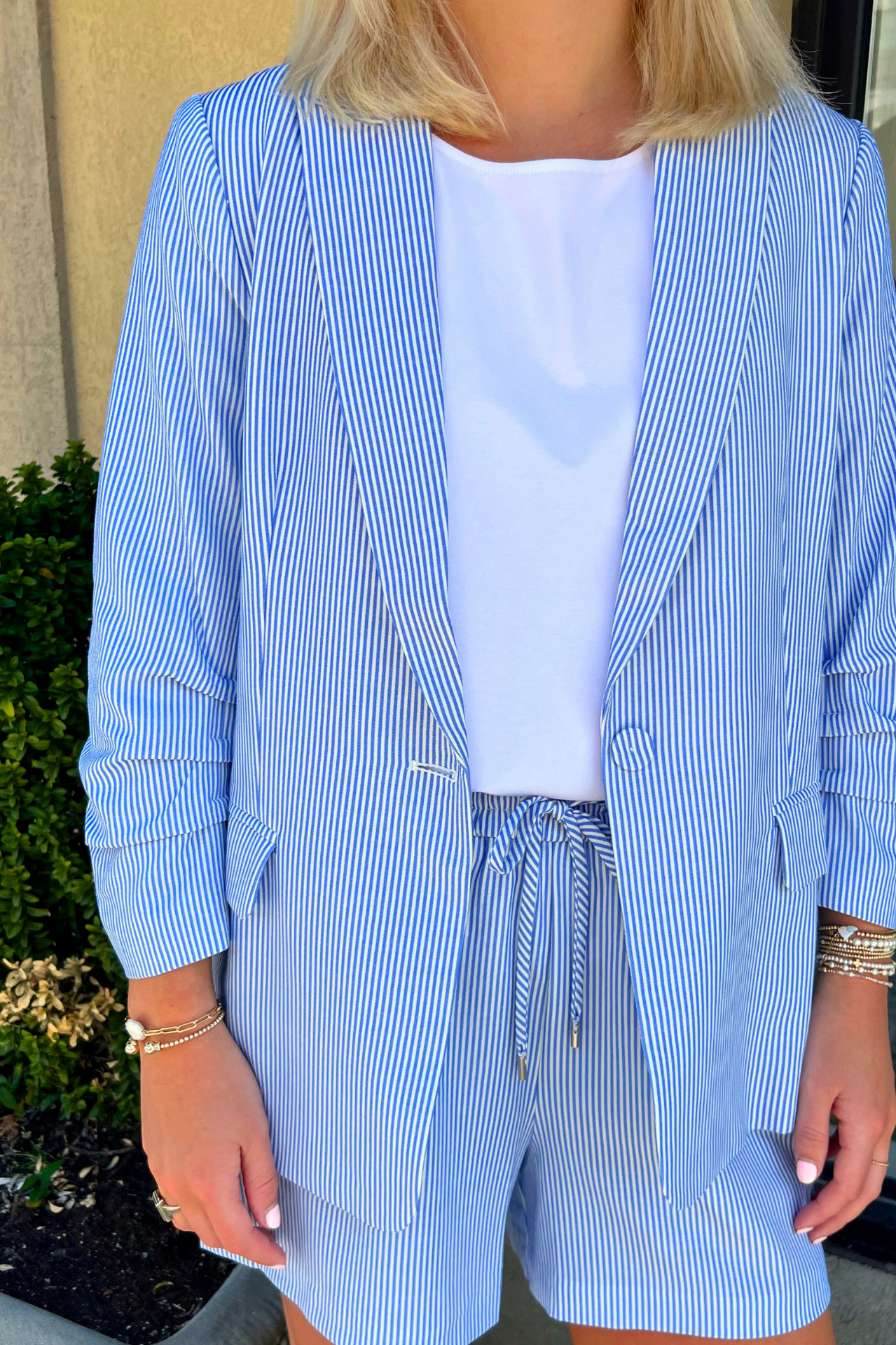 Stripe Shirred Blazer and Short Set