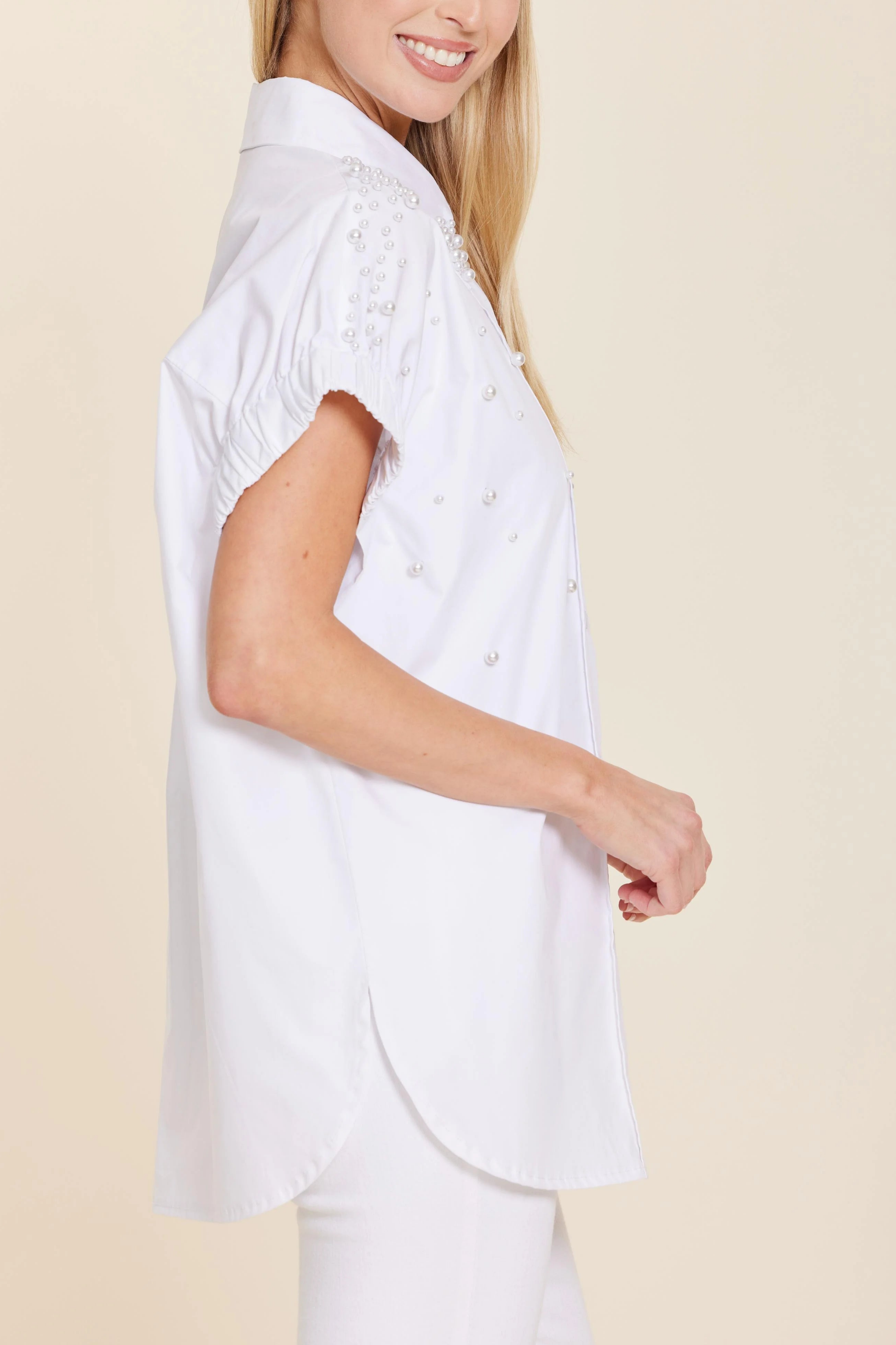 Poplin Pearl Embellished Collar Shirt