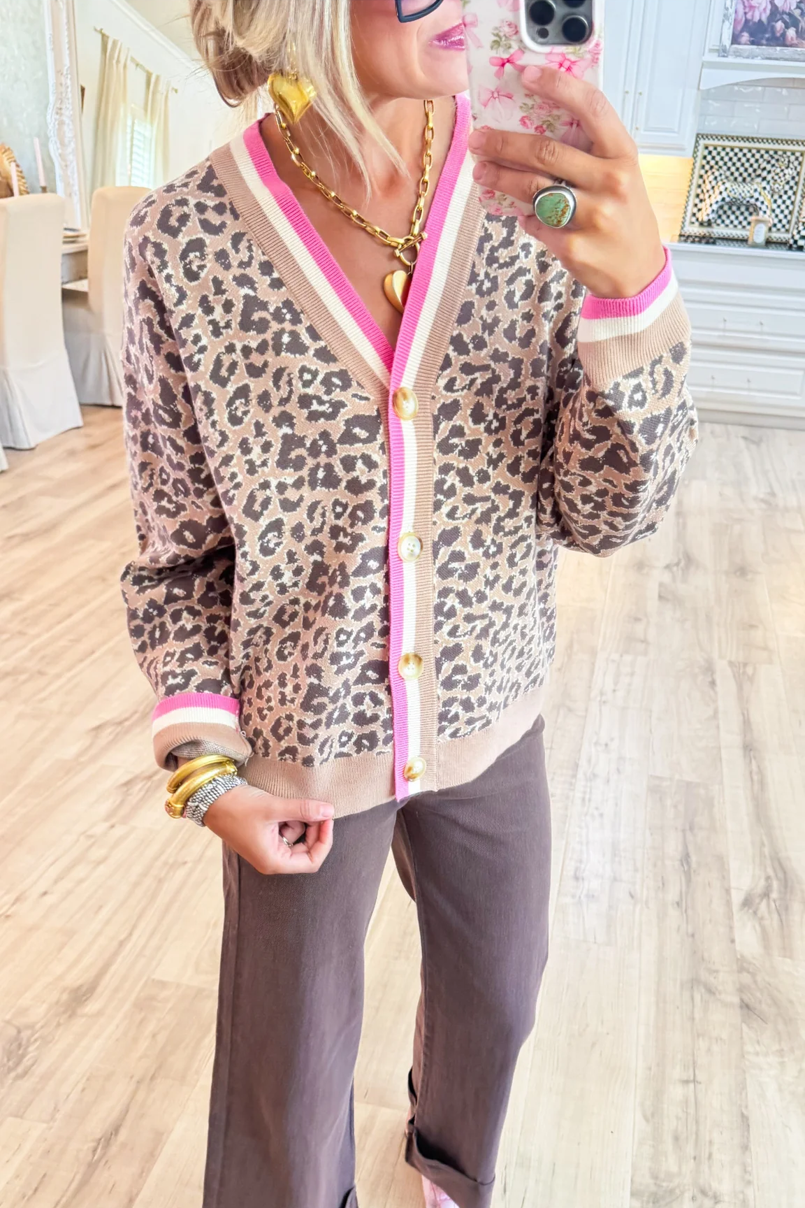 Camel Animal Pattern Button Down Cardigan