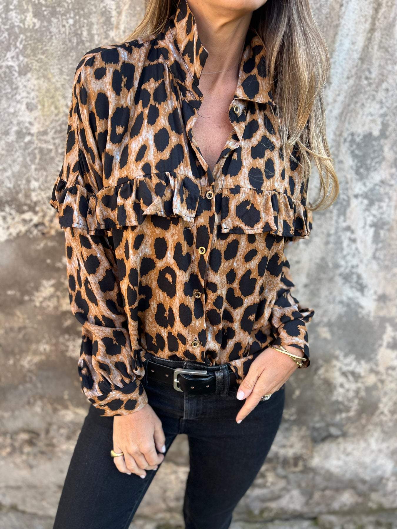 Lapel Long-Sleeved Leopard Print Casual Shirt