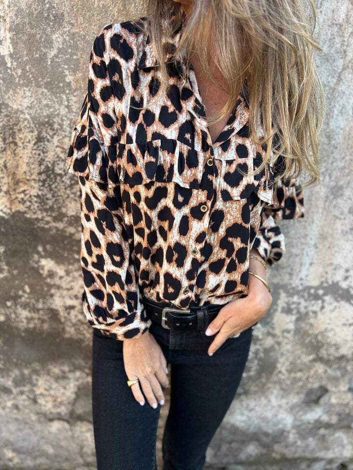 Lapel Long-Sleeved Leopard Print Casual Shirt