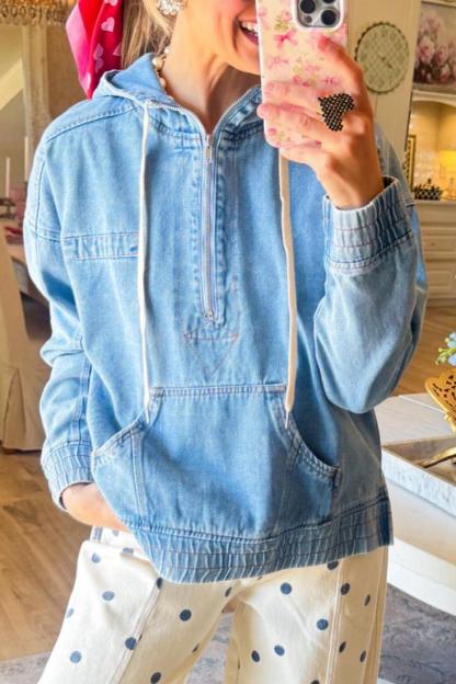 Light Denim Half Zip Pullover