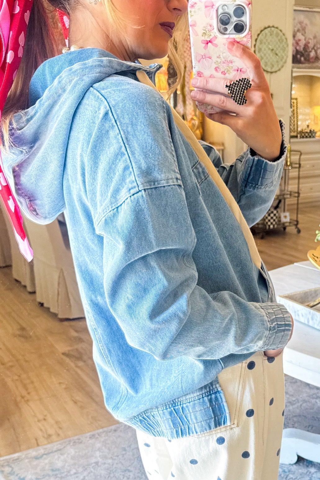 Light Denim Half Zip Pullover
