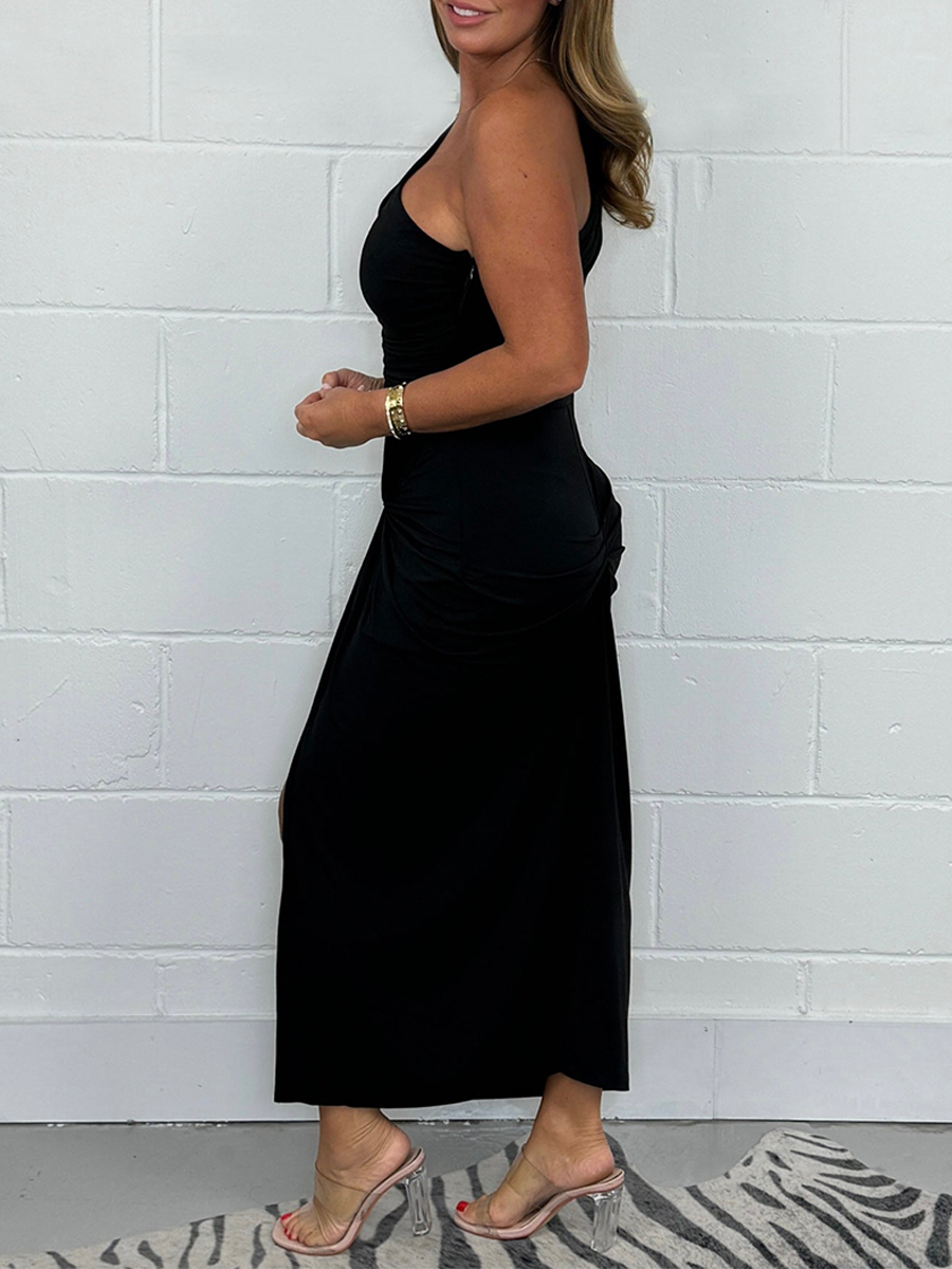 One Shoulder Knot Midi Dress