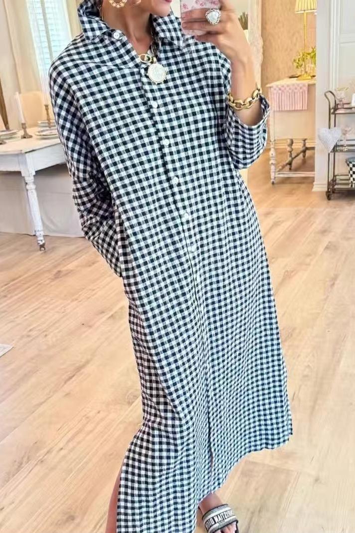 Black Seersucker Gingham Maxi Dress